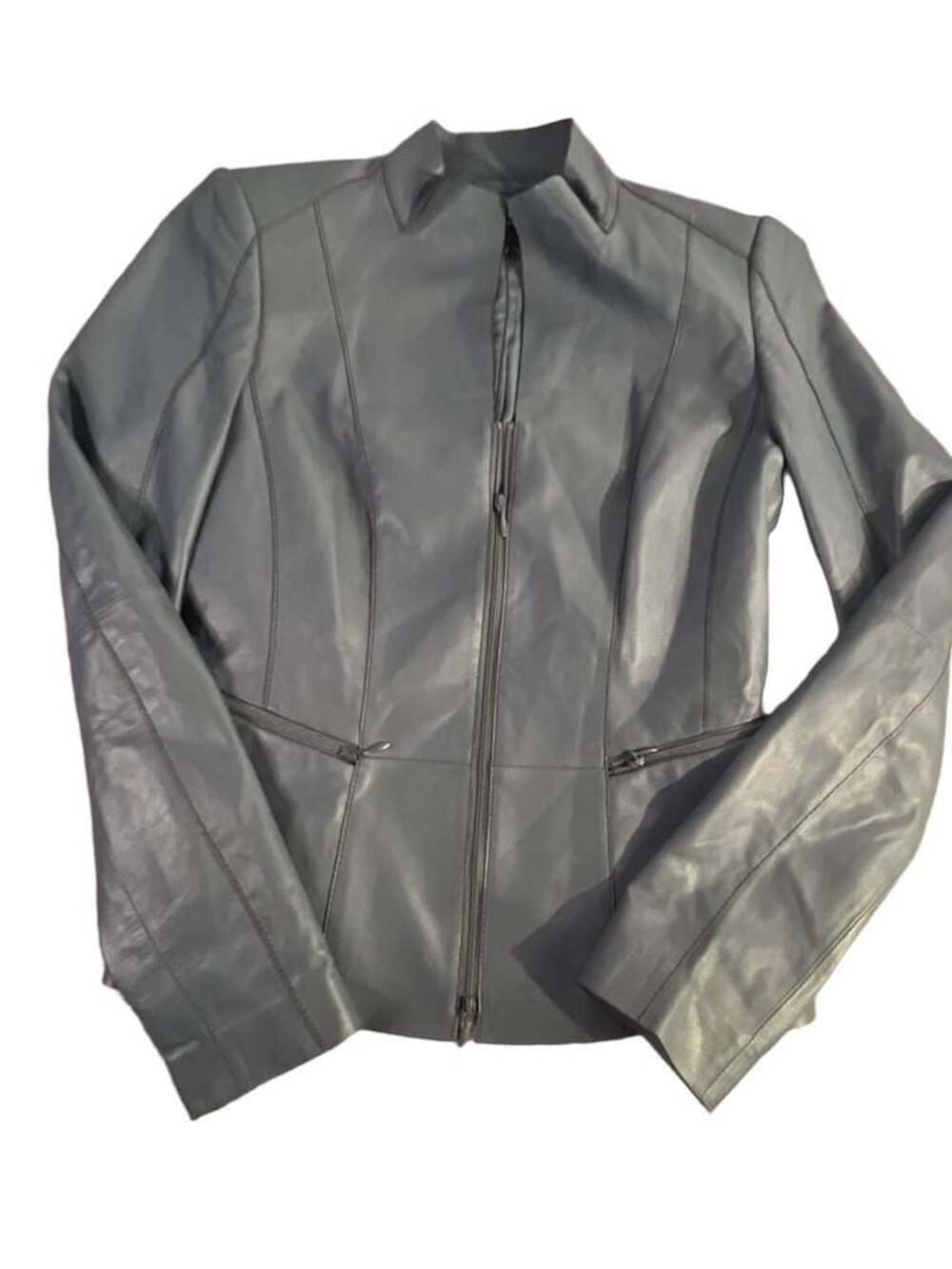 Lafayette 148 New York Gray Leather Full Zip Jacket